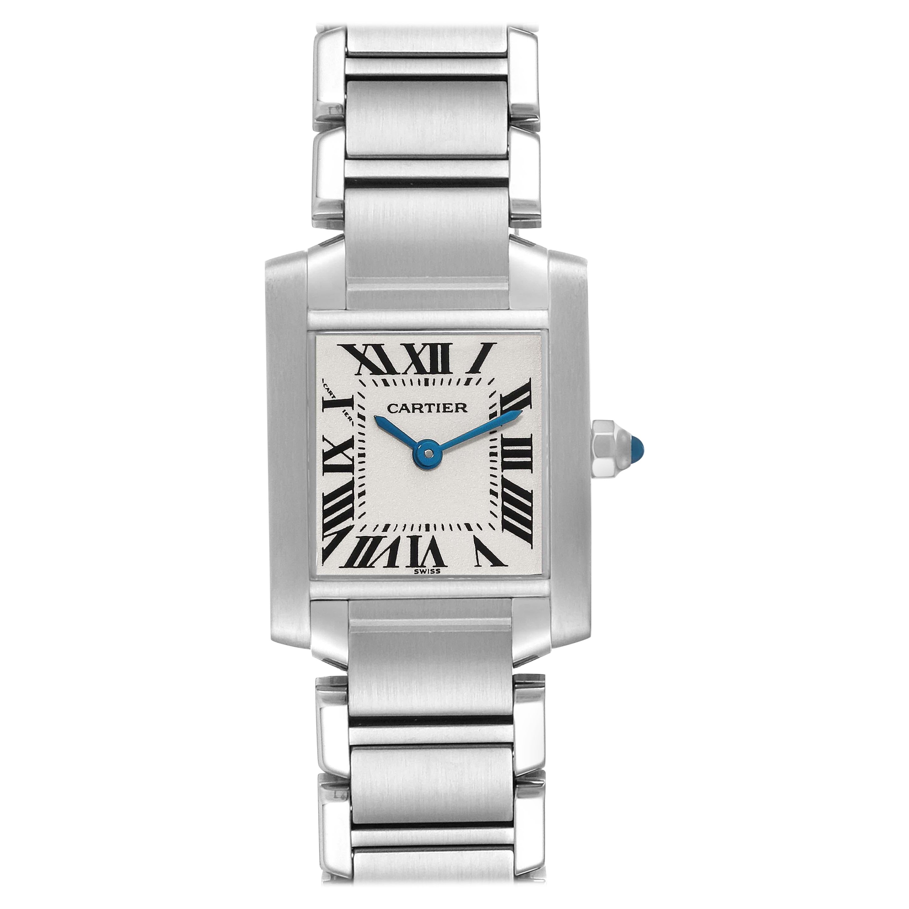Cartier Tank Francaise Small Silver Dial Steel Ladies Watch W51008Q3 Box Papers en vente