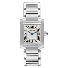 Vintage Cartier Tank Francaise Small Silver Dial Steel Ladies Watch W51008Q3 Box Papers