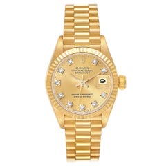 Rolex Datejust President Diamond Dial Yellow Gold Ladies Watch 69178 Box Papers
