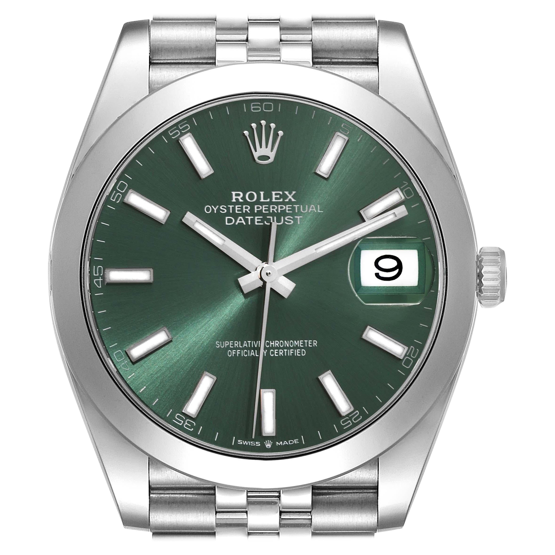 Rolex Datejust 41 Mint Green Dial Steel Mens Watch 126300 Unworn