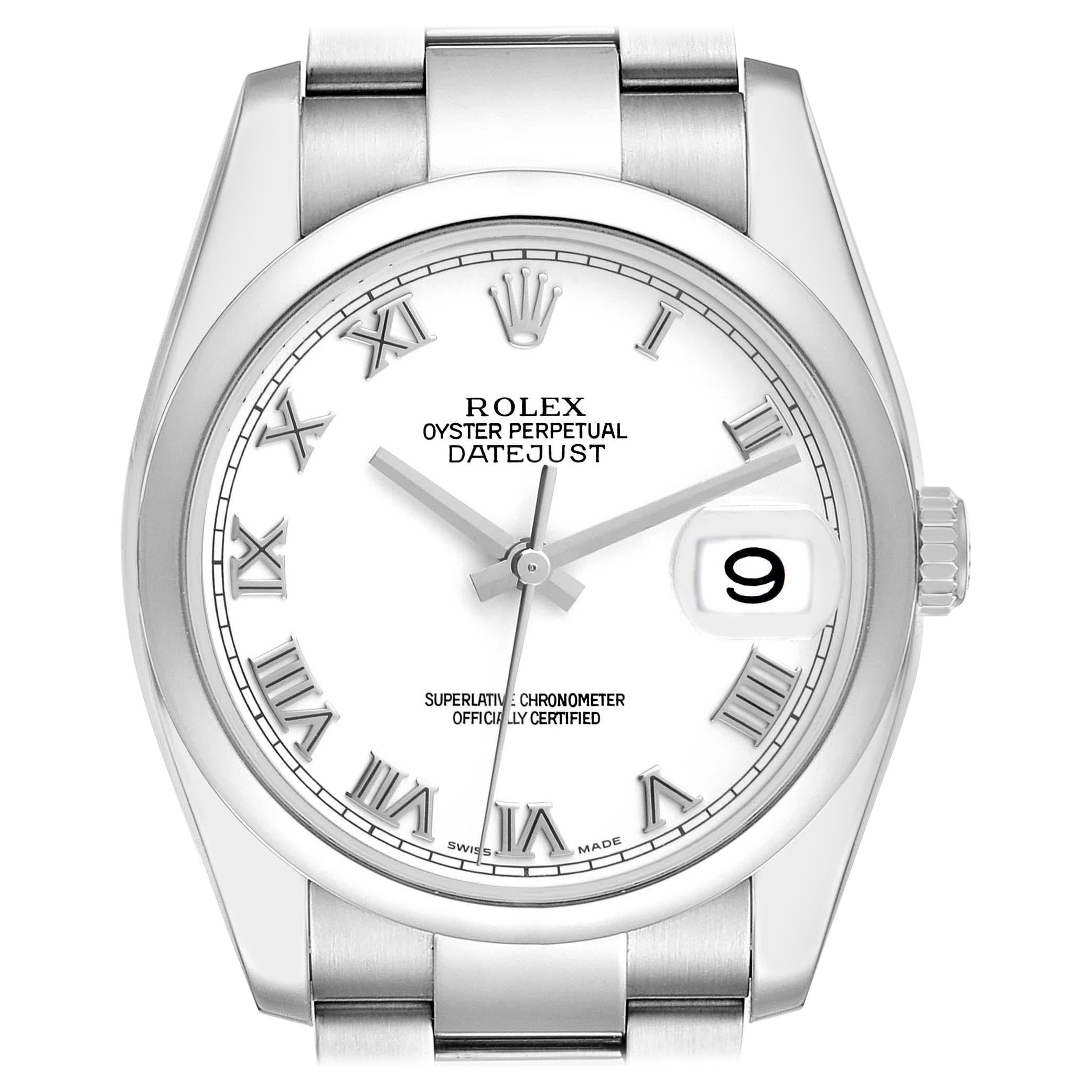 Rolex Datejust White Roman Dial Steel Mens Watch 116200 Box Card en vente