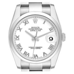 Used Rolex Datejust White Roman Dial Steel Mens Watch 116200 Box Card