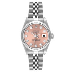 Rolex Datejust Salmon Diamond Dial White Gold Steel Ladies Watch 79174