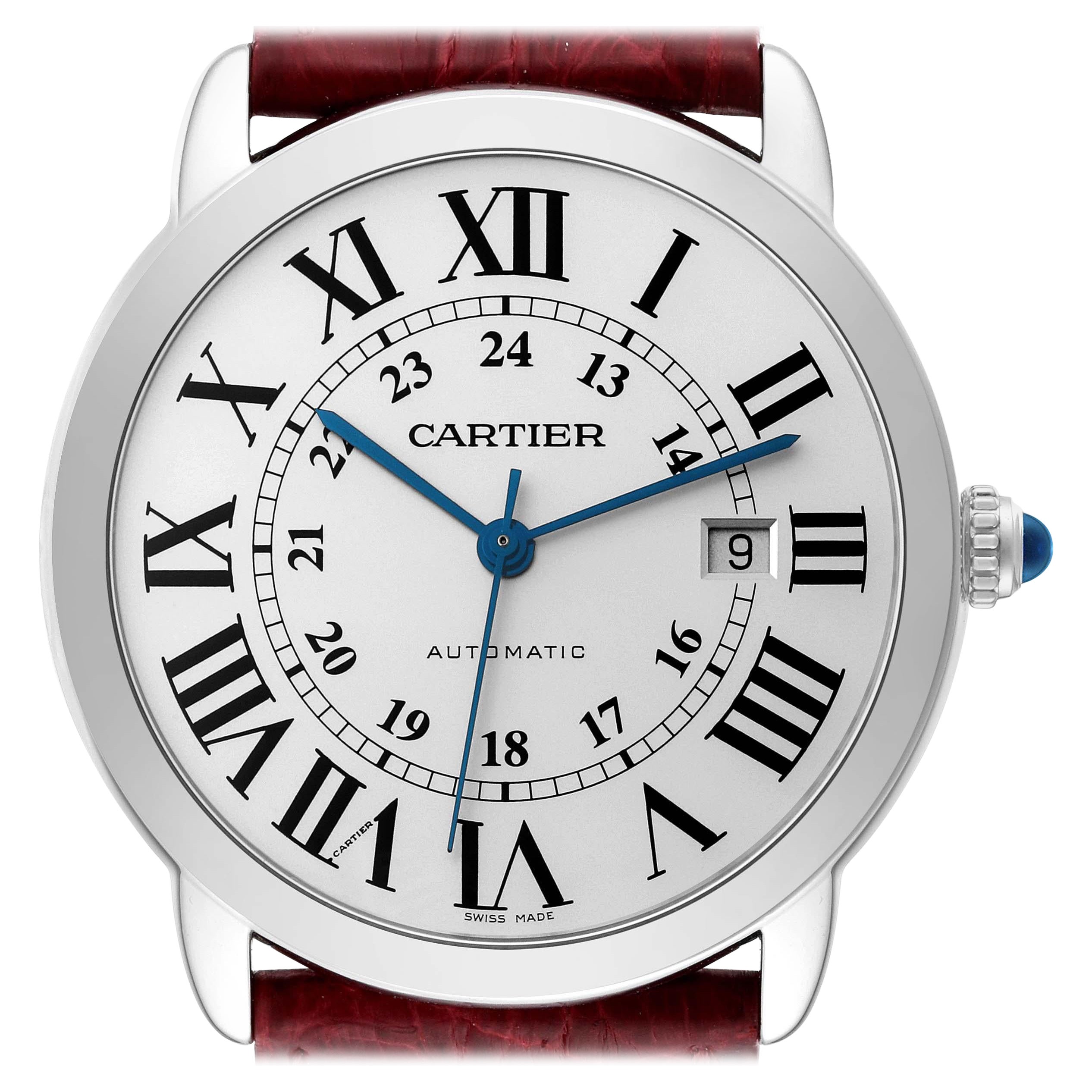 Cartier Ronde Solo XL Silber Zifferblatt Stahl Herrenuhr W6701010 Papiere im Angebot