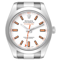 Rolex Milgauss White Dial Orange Markers Steel Mens Watch 116400 Box Card