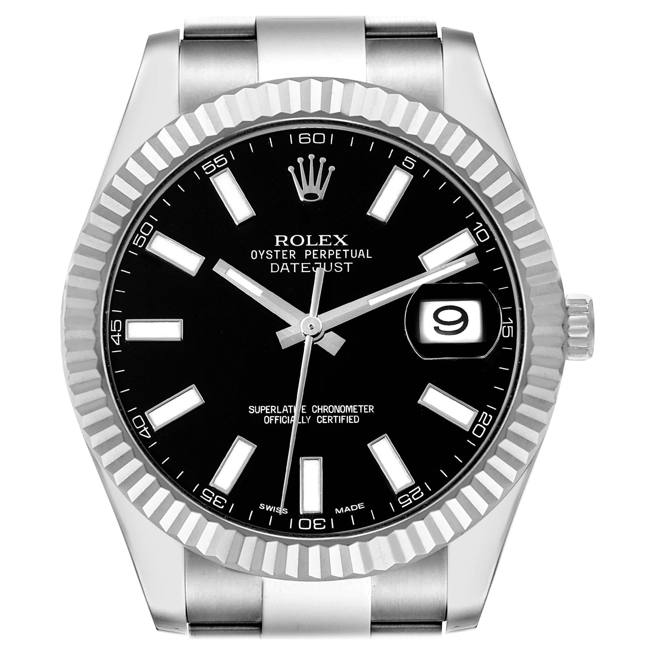 Rolex Datejust II 41mm Steel White Gold Black Dial Mens Watch 116334