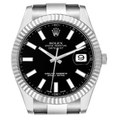 Used Rolex Datejust II 41mm Steel White Gold Black Dial Mens Watch 116334