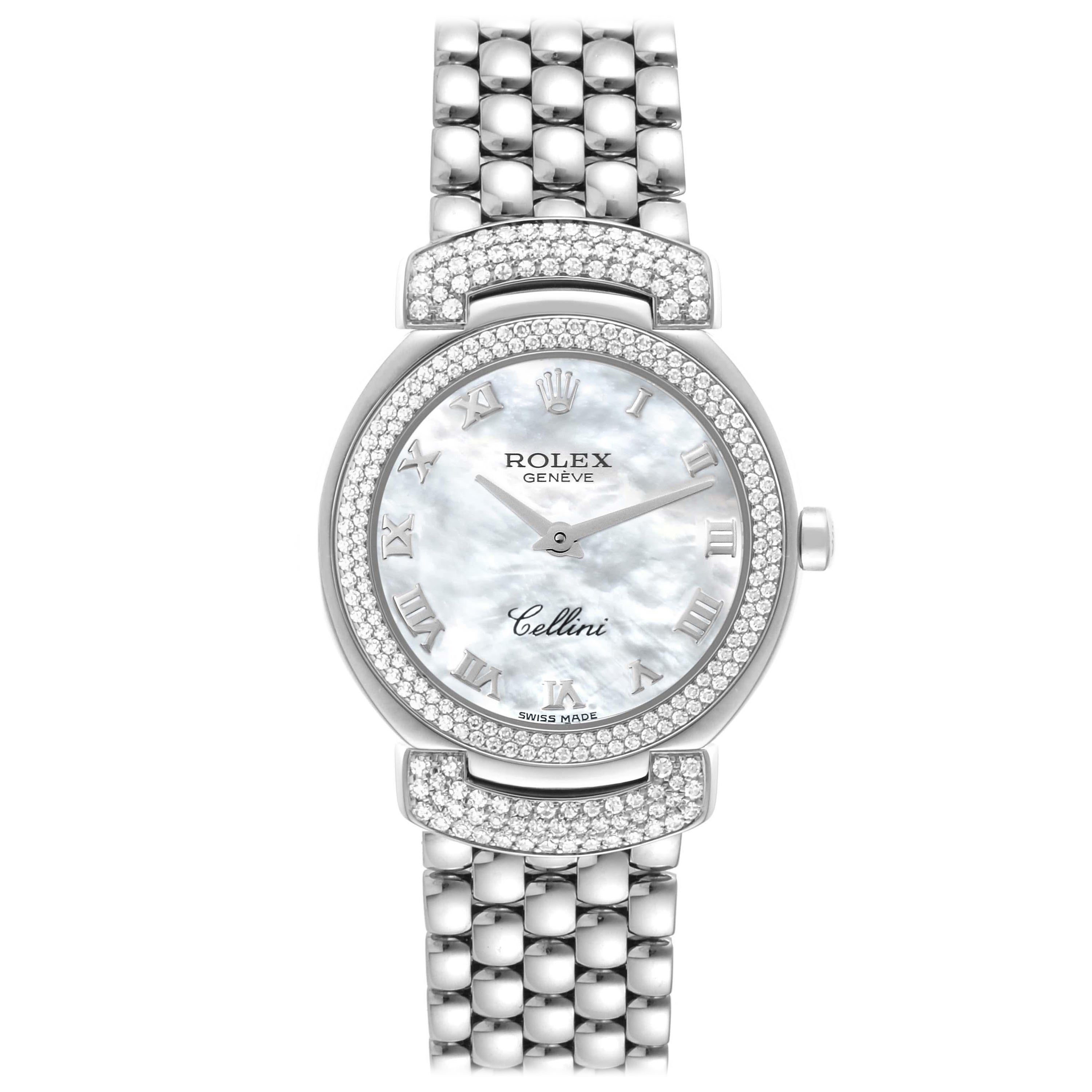 Rolex Cellini Cellissima White Gold Mother Of Pearl Dial Diamond Ladies Watch