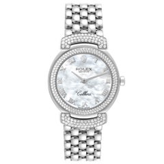 Used Rolex Cellini Cellissima White Gold Mother Of Pearl Dial Diamond Ladies Watch