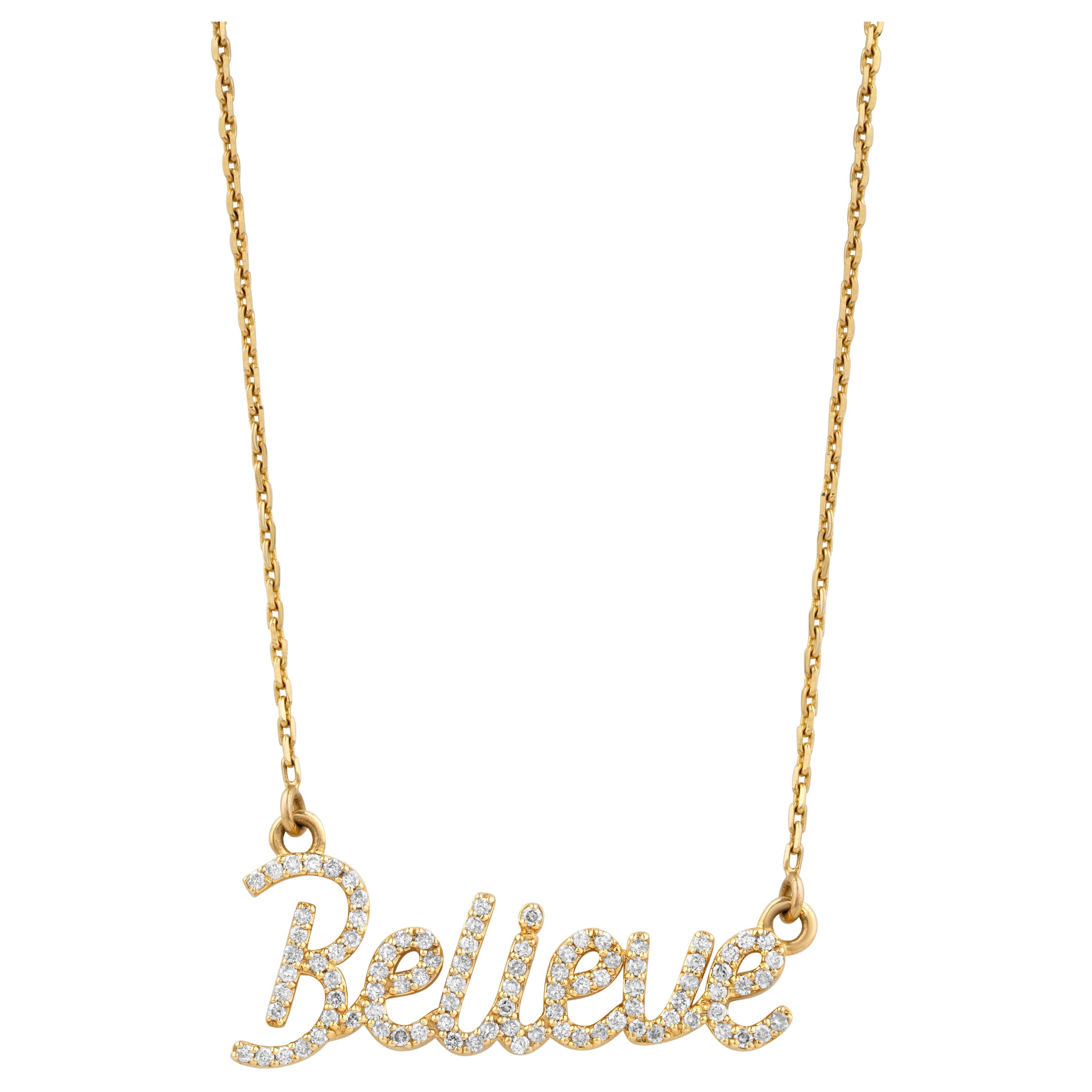 Diamond Believe Pendant Necklace in 18k Solid Gold For Sale