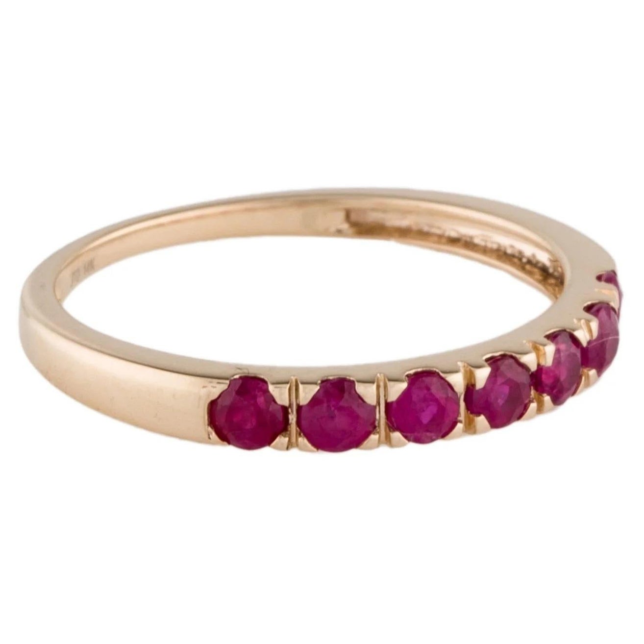 14K Ruby Thin Band Ring  0.68 Carat Round Faceted Ruby  Size 6.75 For Sale