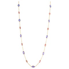 Collier station unique en or jaune 18 carats avec tanzanite et tourmaline