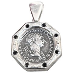 Roman Coin 2nd Cent. AD Pendant w/black diamonds depicting Emperor Trajan