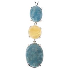 Pendant of Two Cabochon Aquamarines Yellow Beryl and Sterling Silver 7