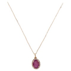 Collier à pendentifs en rubis et diamants 14K  Rubis ovale modifié de 1,70 carat  0.08