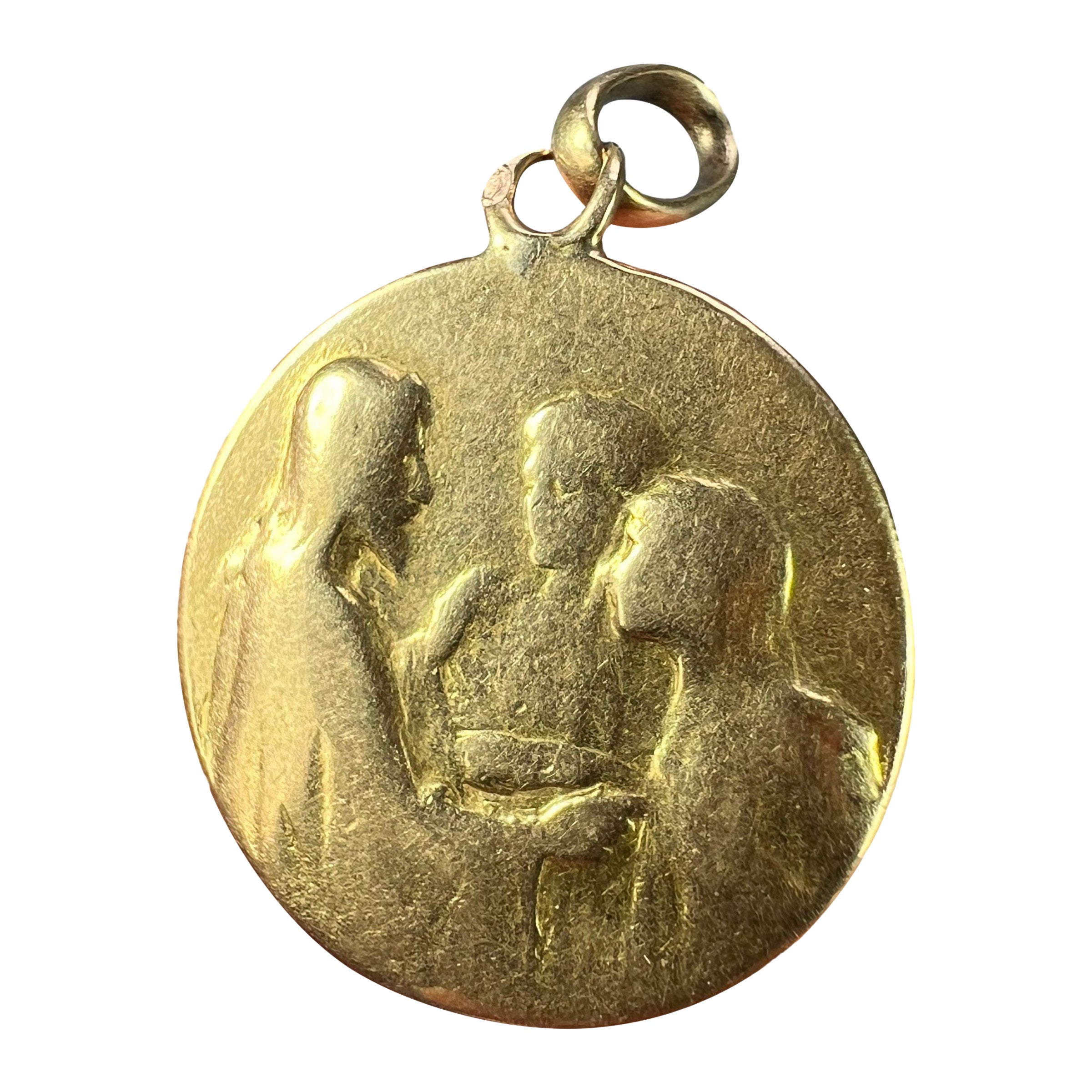 Jesus Christ Blessing Marriage 18K Yellow Gold Wedding Charm Pendant For Sale
