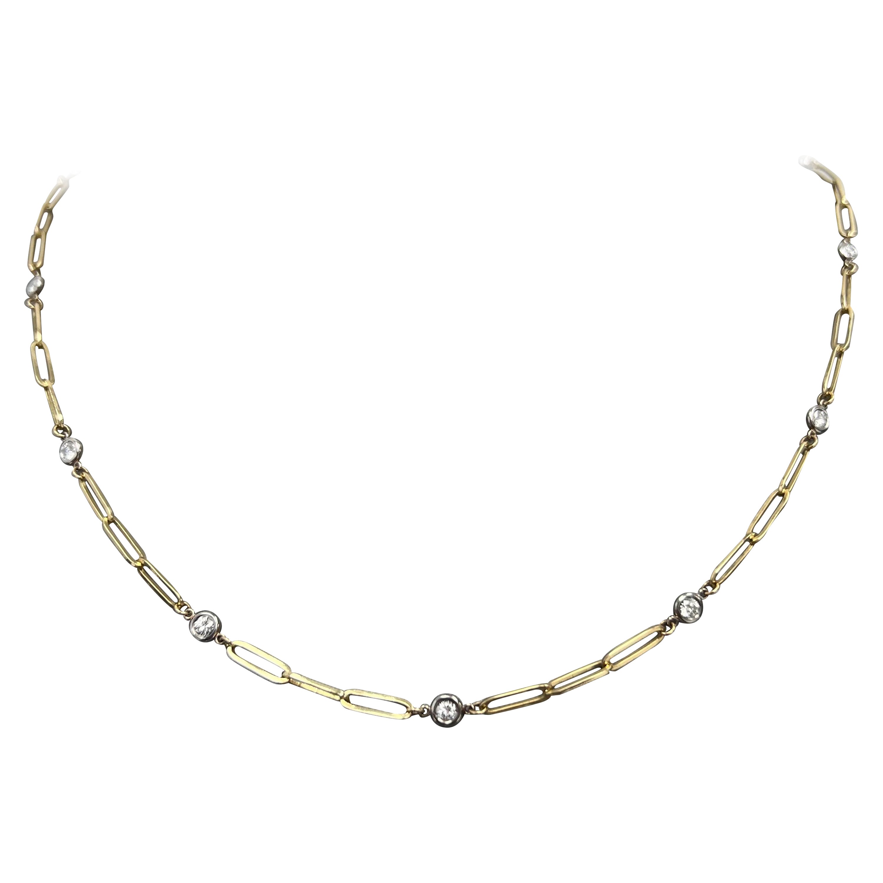 Diamond By The Yards Necklace In 14k Two-Tone gold - Natural - Paper-Clip Chain For Sale