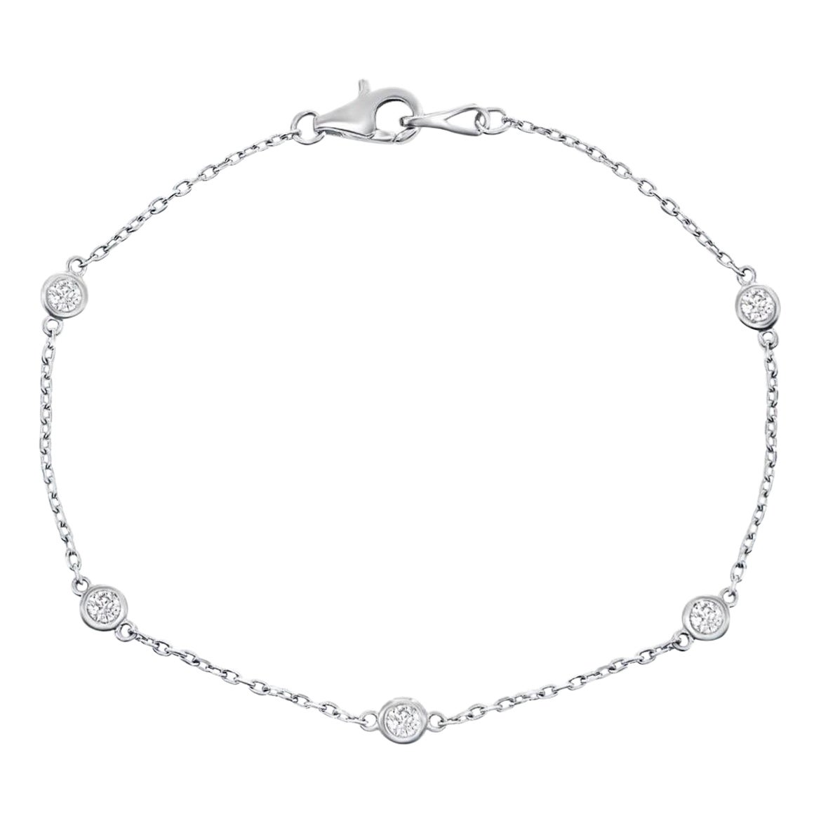 Diamond By The Yards Bracelet in 14k White Gold With 5 Natural Diamonds For Sale