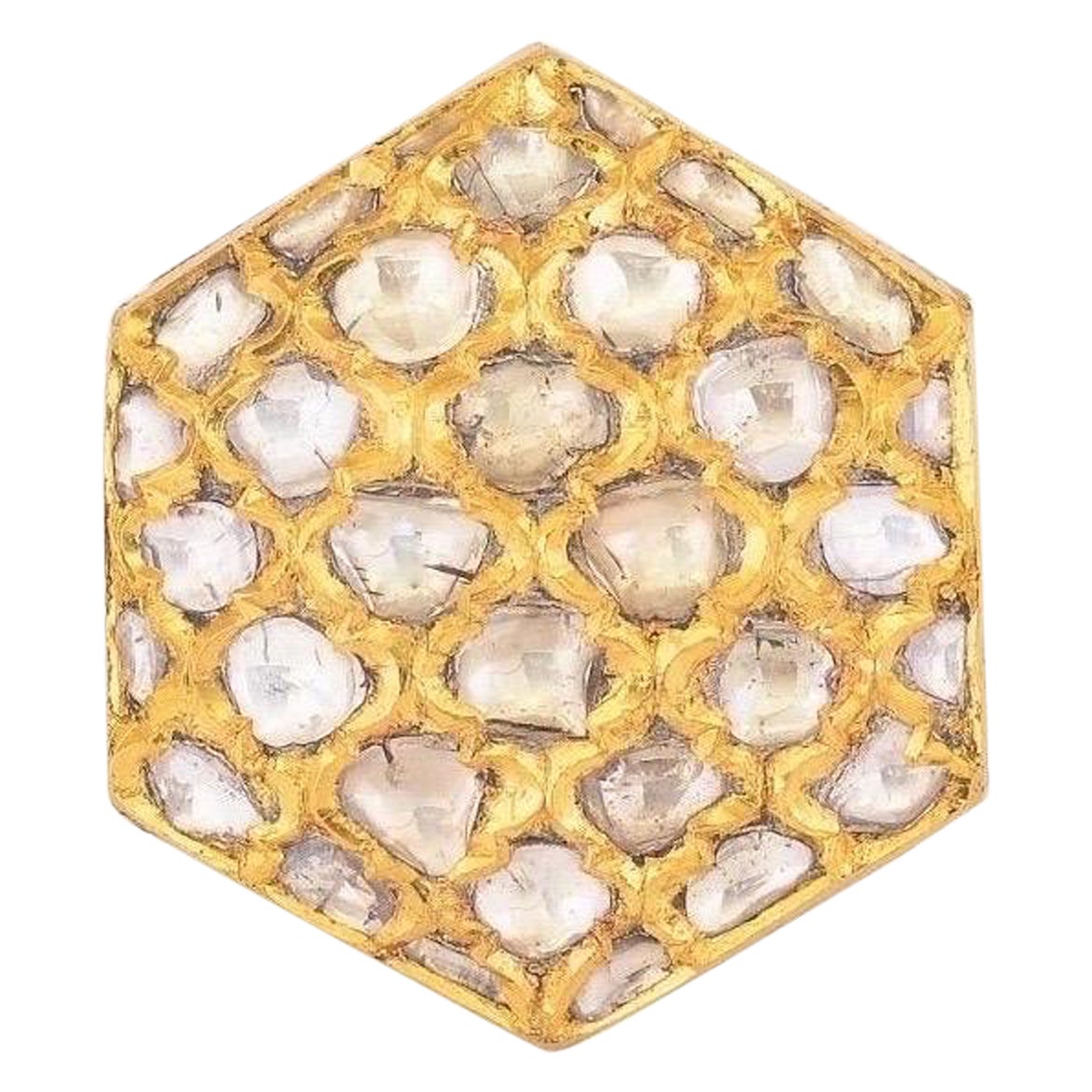 Dieser handgefertigte Ring aus 22-karätigem Gold mit 2,60 Karat ungeschliffenen Diamanten ist von der Jali
