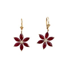 5.81 ct Natural Ruby & Diamond Flower Shaped Earrings