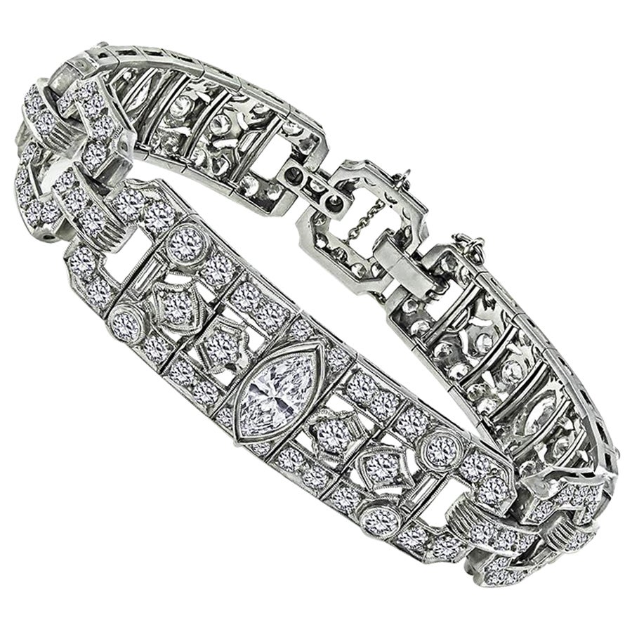 Art Deco 11.75ct Diamond Platinum Bracelet For Sale