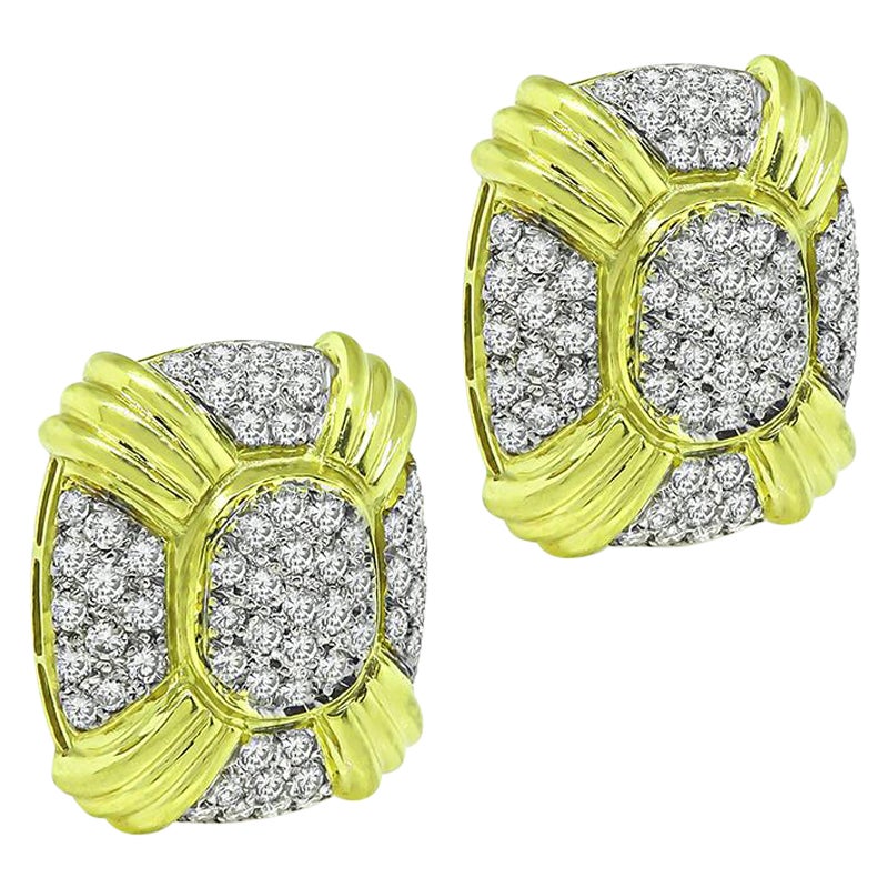 4.75ct Diamond Yellow and White Gold Earrings For Sale