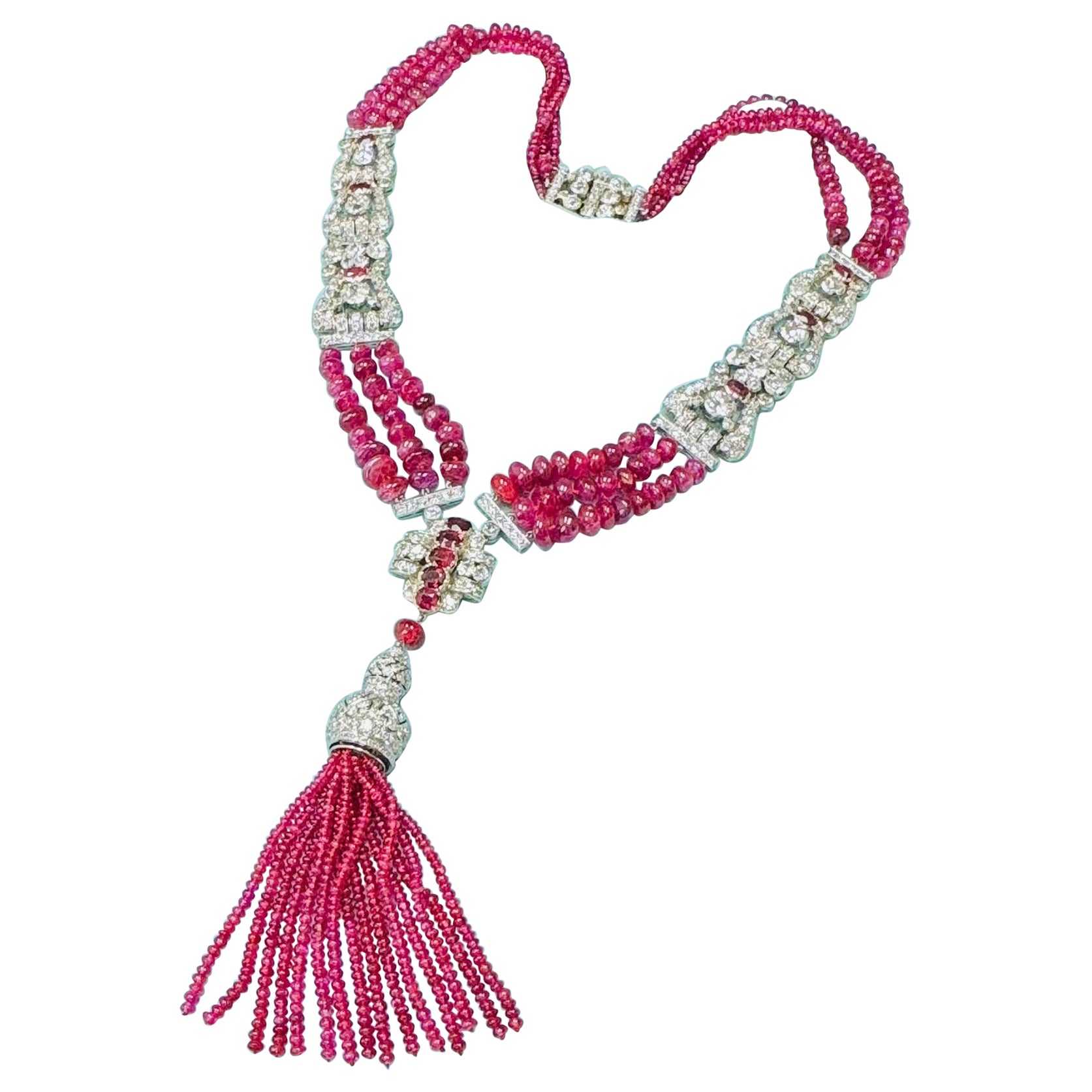 Diamond and Ruby Bead Tassle Necklace by Tiffany & Co. For Sale
