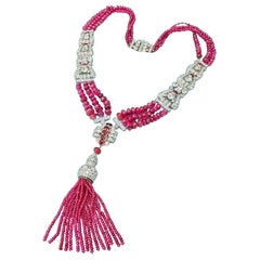 Vintage Diamond and Ruby Bead Tassle Necklace by Tiffany & Co.
