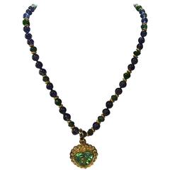 Emerald Heart Pendant on Sapphire Necklace