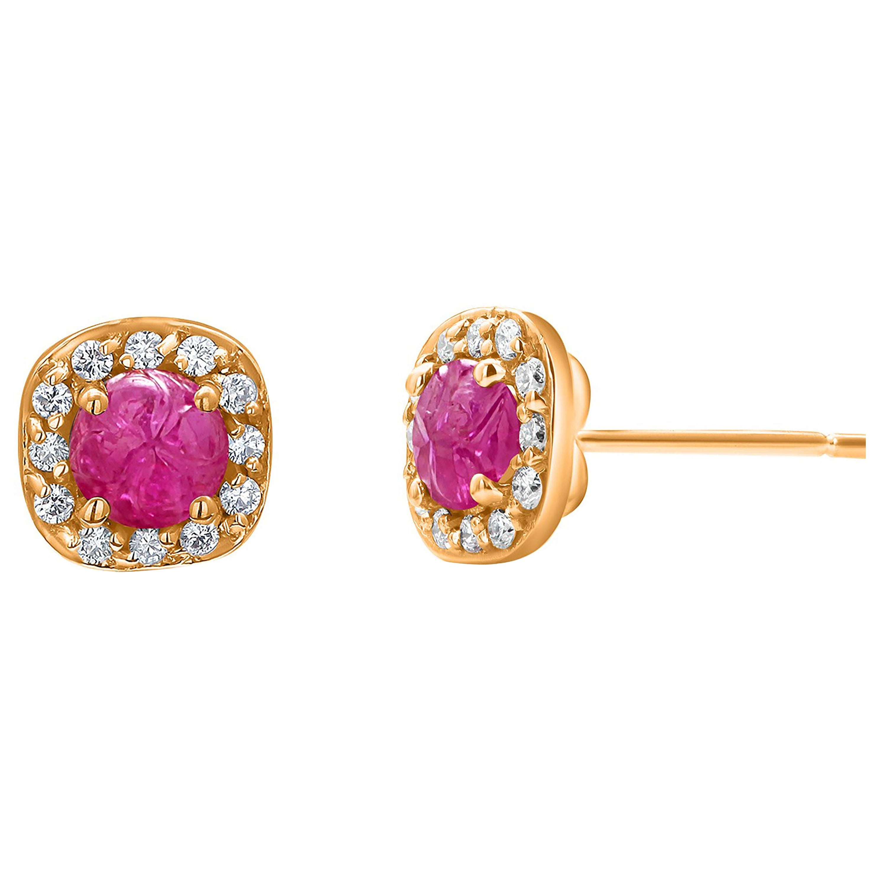 GIA Certified No Heat Burma Carved Rubies Diamond 1.85 Carat Gold Earrings  For Sale