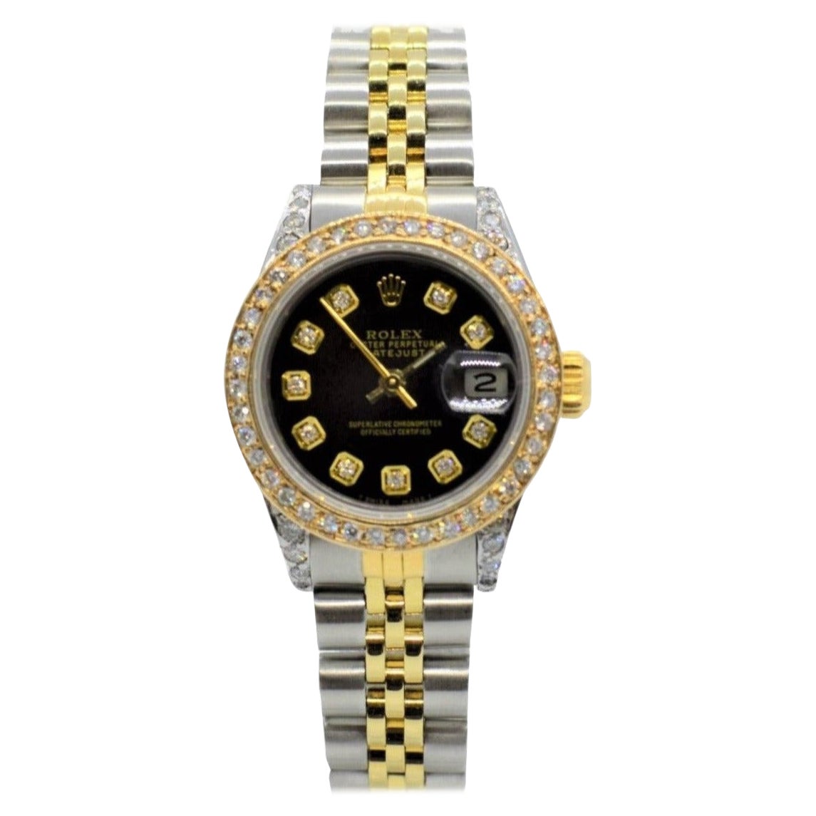 Rolex Damen 26mm Datejust 69173 Schwarzer Diamant jubilee im Angebot