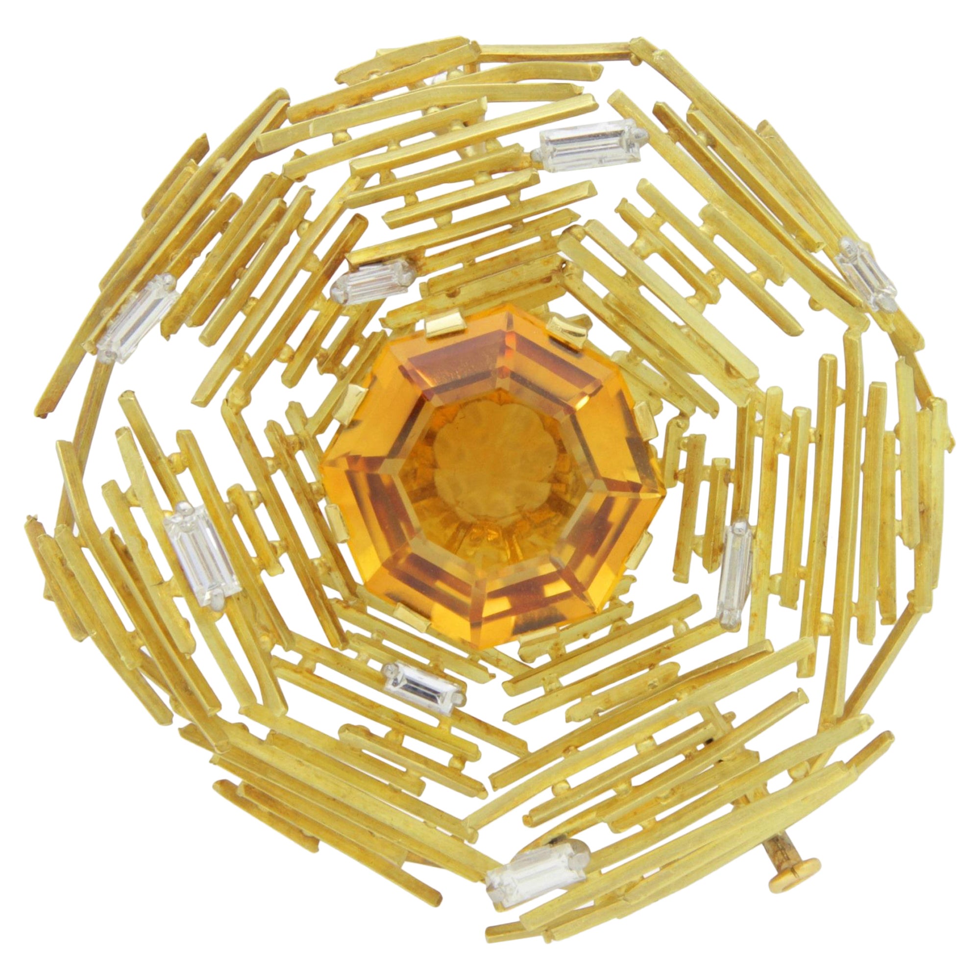 Andrew Grima 18 Karat Gold, Citrine and Diamond Brooch For Sale