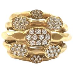 Multi Band Pave Diamond Matte Gold Ring 6