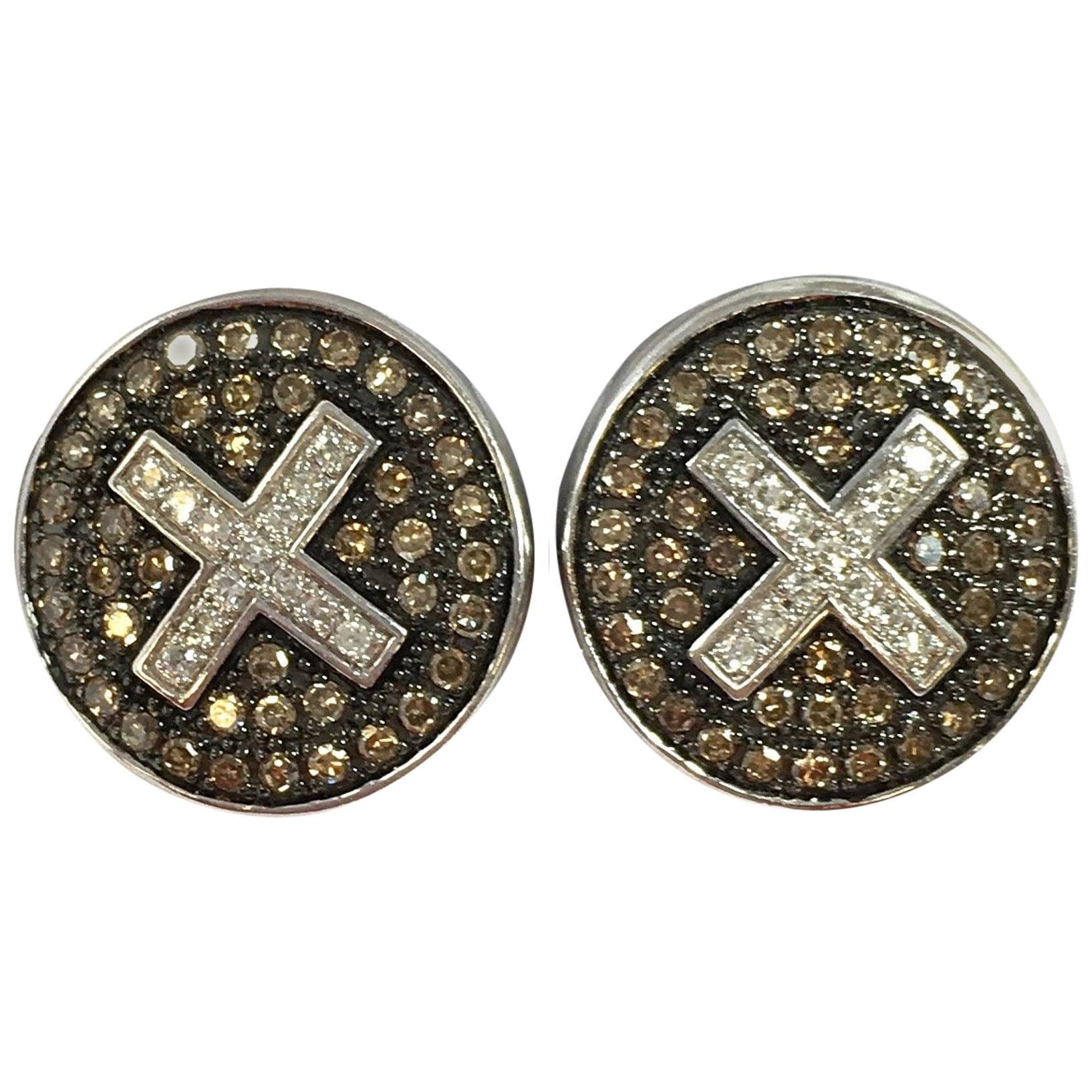 Multi Color Pave Diamond Round Disc Gold Earrings