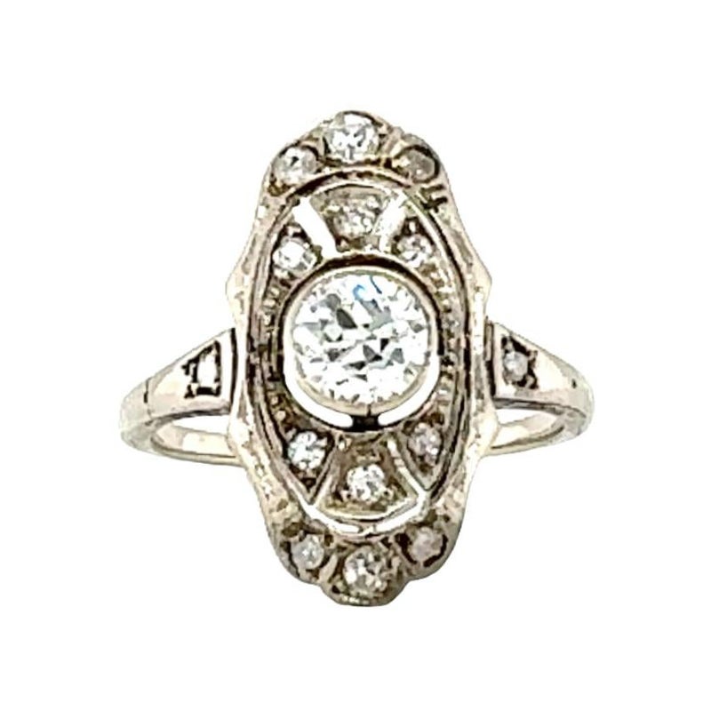 Edwardian 14K White Gold Diamond Filigree Ring For Sale