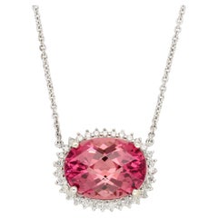 Collier pendentif flottant en or 14K/18K avec tourmaline rose et diamant de 21,13 carats