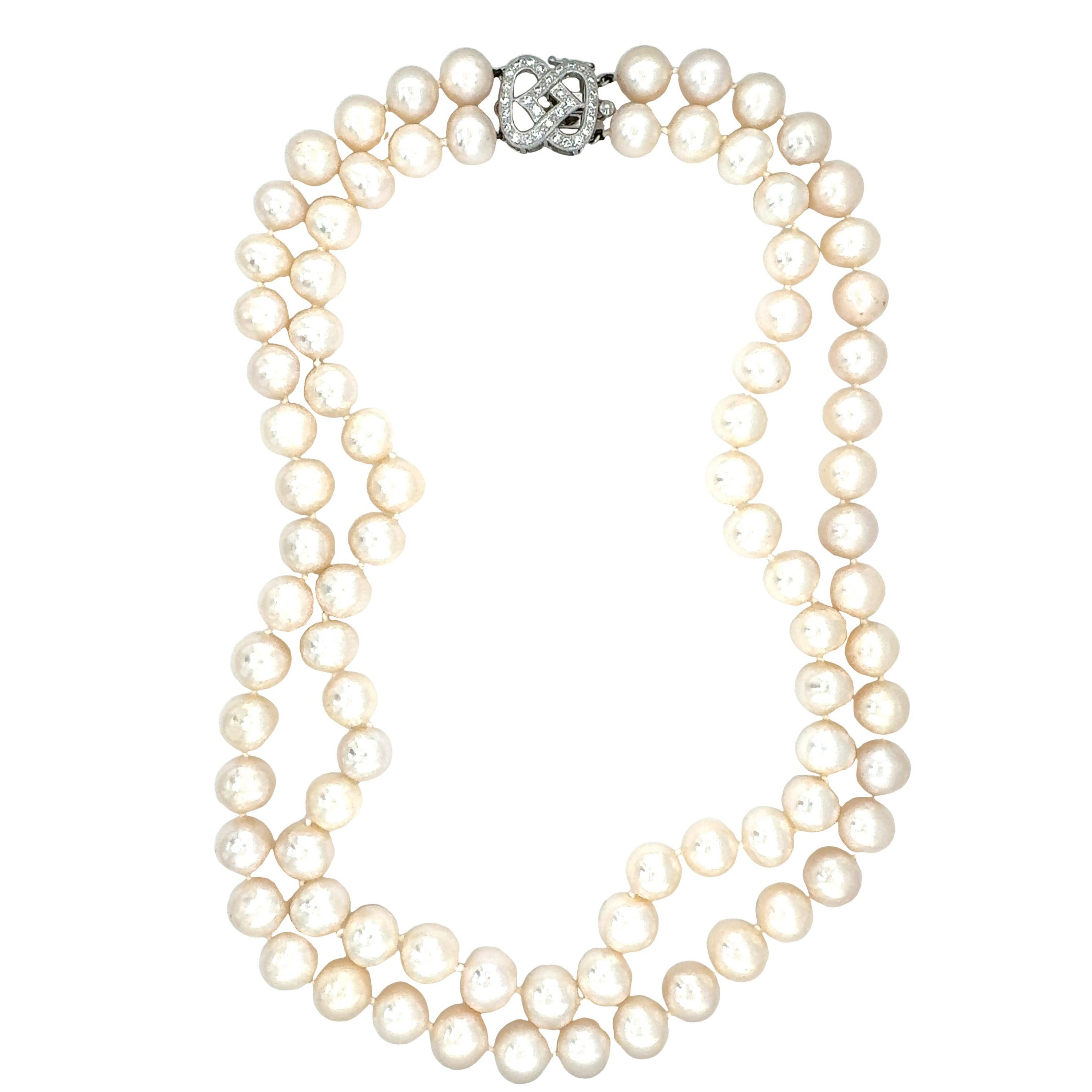 Double Strand Pearl Necklace For Sale