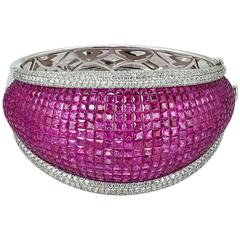 Ruby Diamond Gold Tapered Cuff Bracelet 7