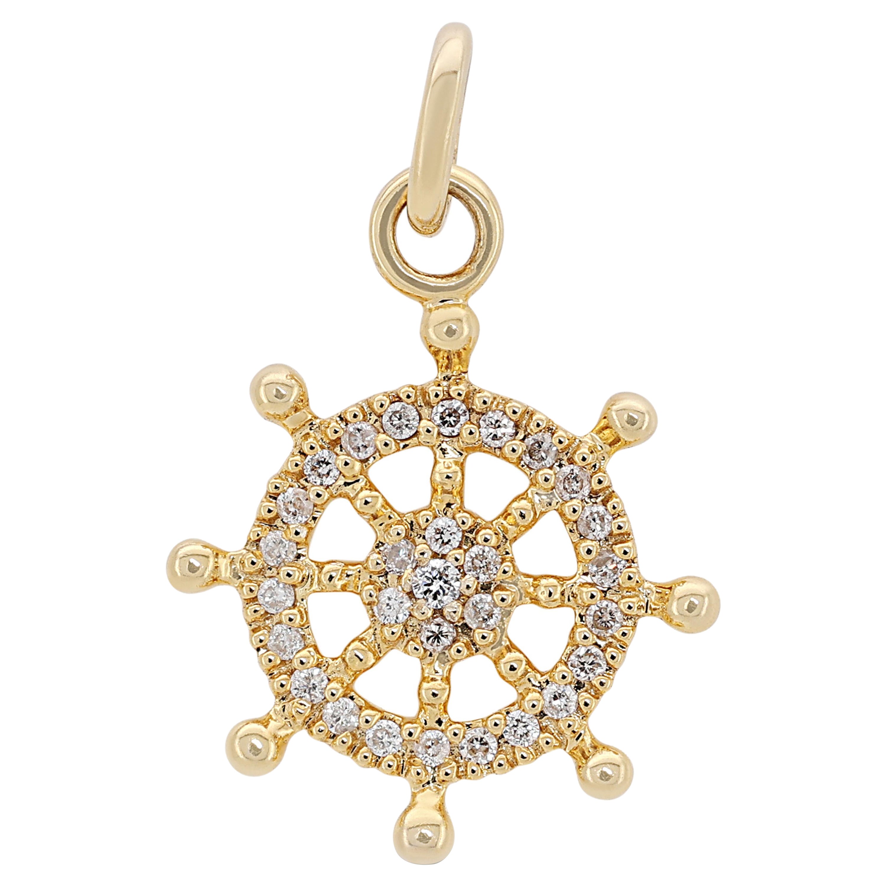 Dazzling 0.14ct Diamond Anchor Pendant in 14K Yellow Gold - (Chain not Included) For Sale