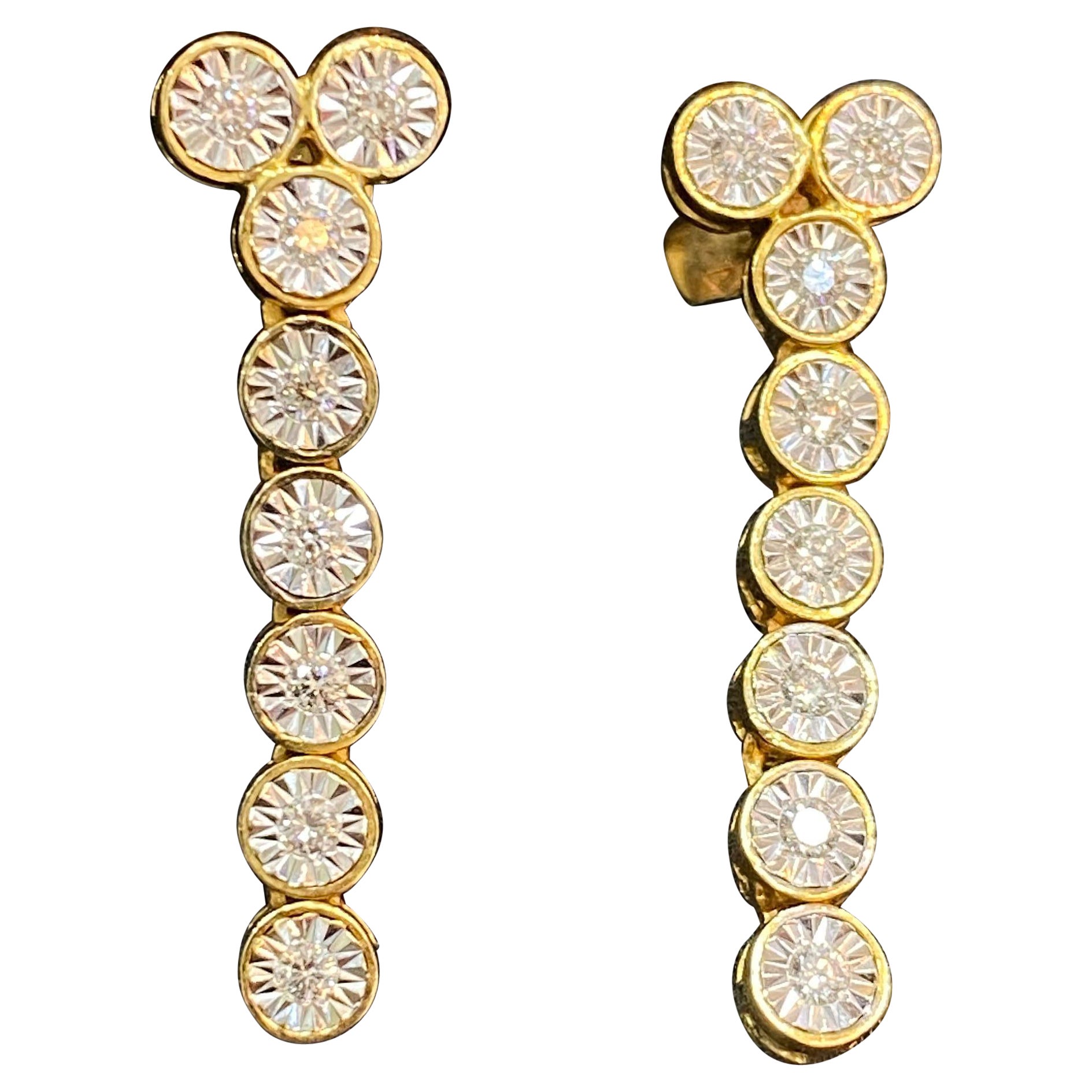 0.40 Cts F/VS1 Round Diamonds Illusion Setting Dangle Earrings 14K Yellow Gold For Sale