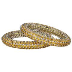 Bracelets empilables en or, saphir jaune et diamant