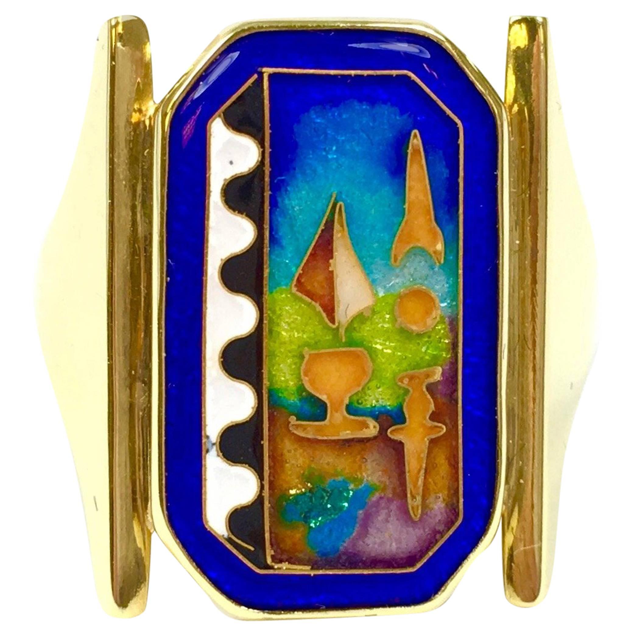 Fusager Demski Magick Cloisonne Enamel Gold Ring