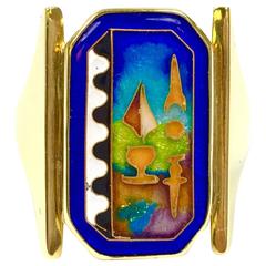 Vintage Fusager Demski Magick Cloisonne Enamel Gold Ring