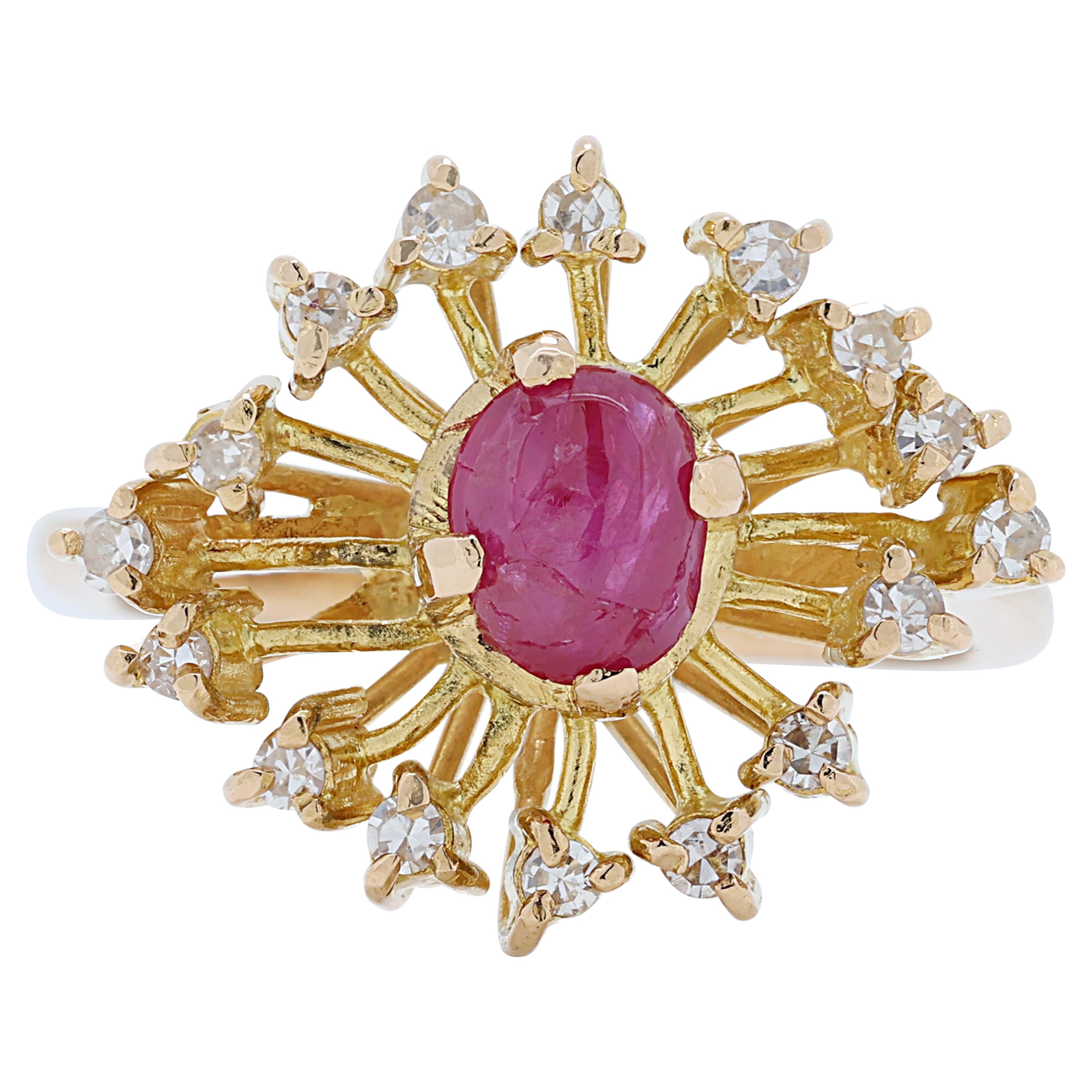 Captivating 0.45ct Tourmaline Cluster Ring in 22K Yellow Gold with Diamonds For Sale