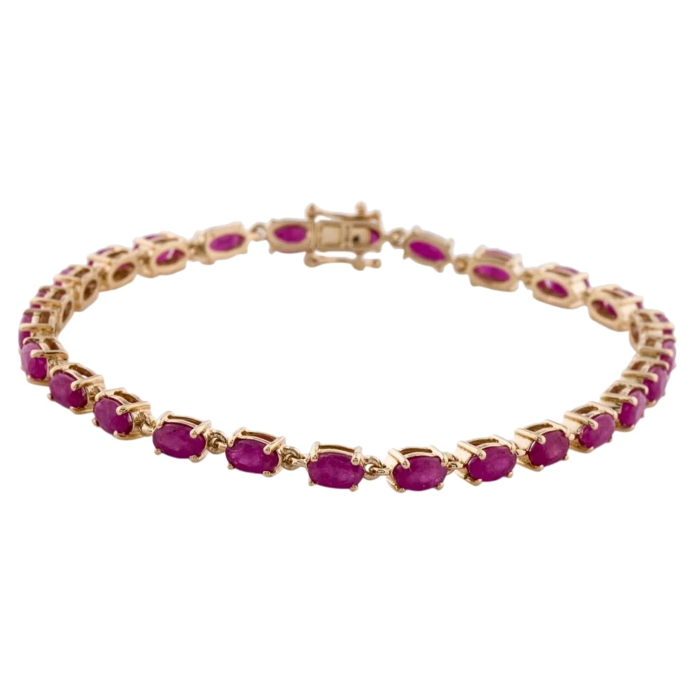 14K Yellow Gold Ruby Link Bracelet, 8.58ctw Oval Brilliant Red Stones For Sale