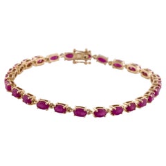 14K Yellow Gold Ruby Link Bracelet, 8.58ctw Oval Brilliant Red Stones