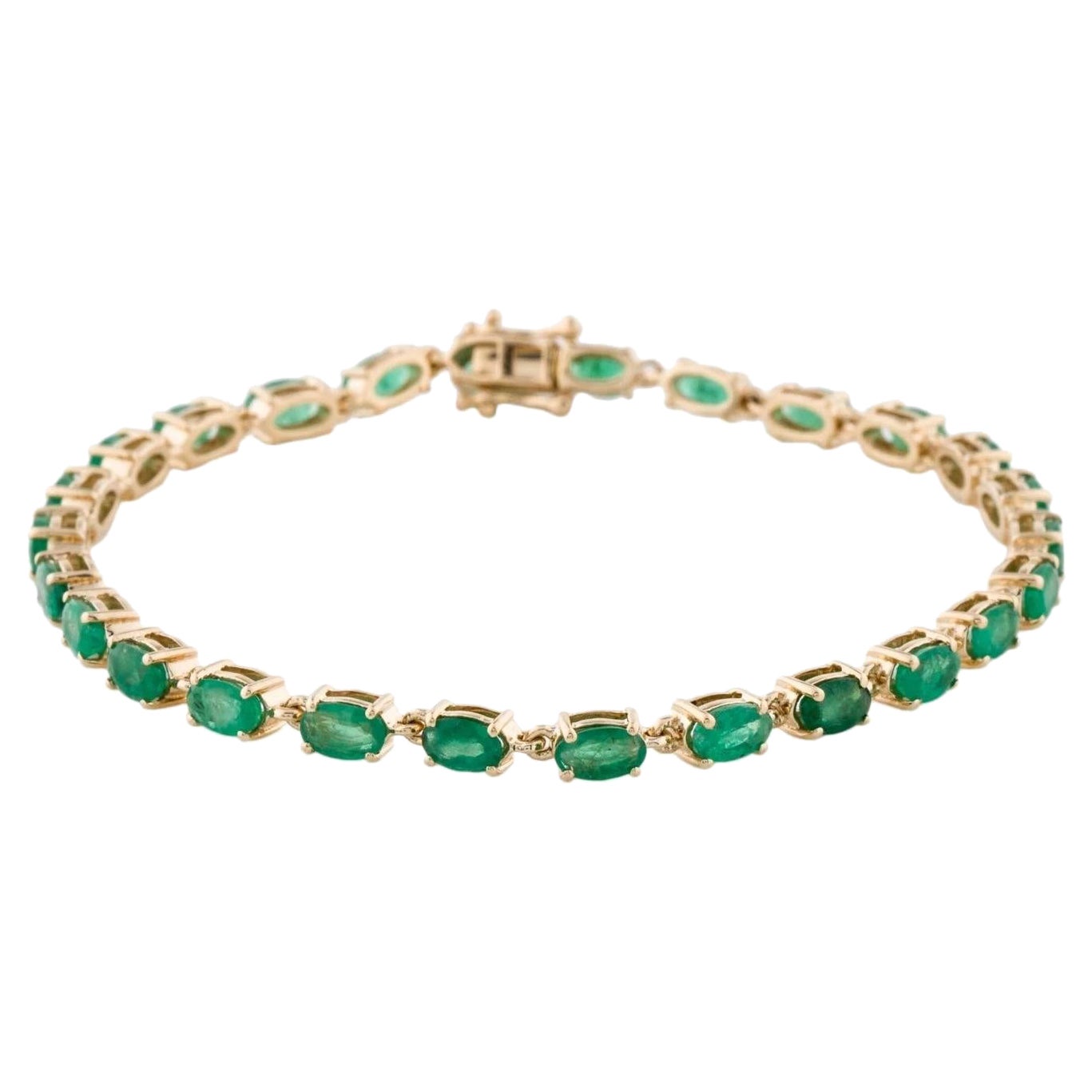 14K 5.35ctw Emerald Link Bracelet  Yellow Gold  6.75" Inside Circumference For Sale