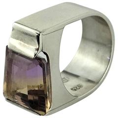 Handmade Sterling Silver Ring with Trapezoid Ametrine