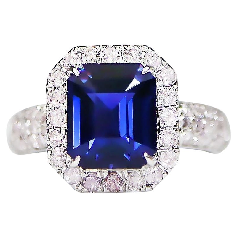 Bague de fiançailles IGI 14K 2.90 Ct Color Change Blue Spinel&Pink Diamonds Antique