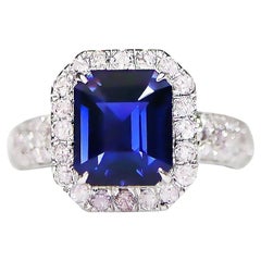 IGI 14K 2.90 Ct Color Change Blue Spinel&Pink Diamonds Antique Engagement Ring